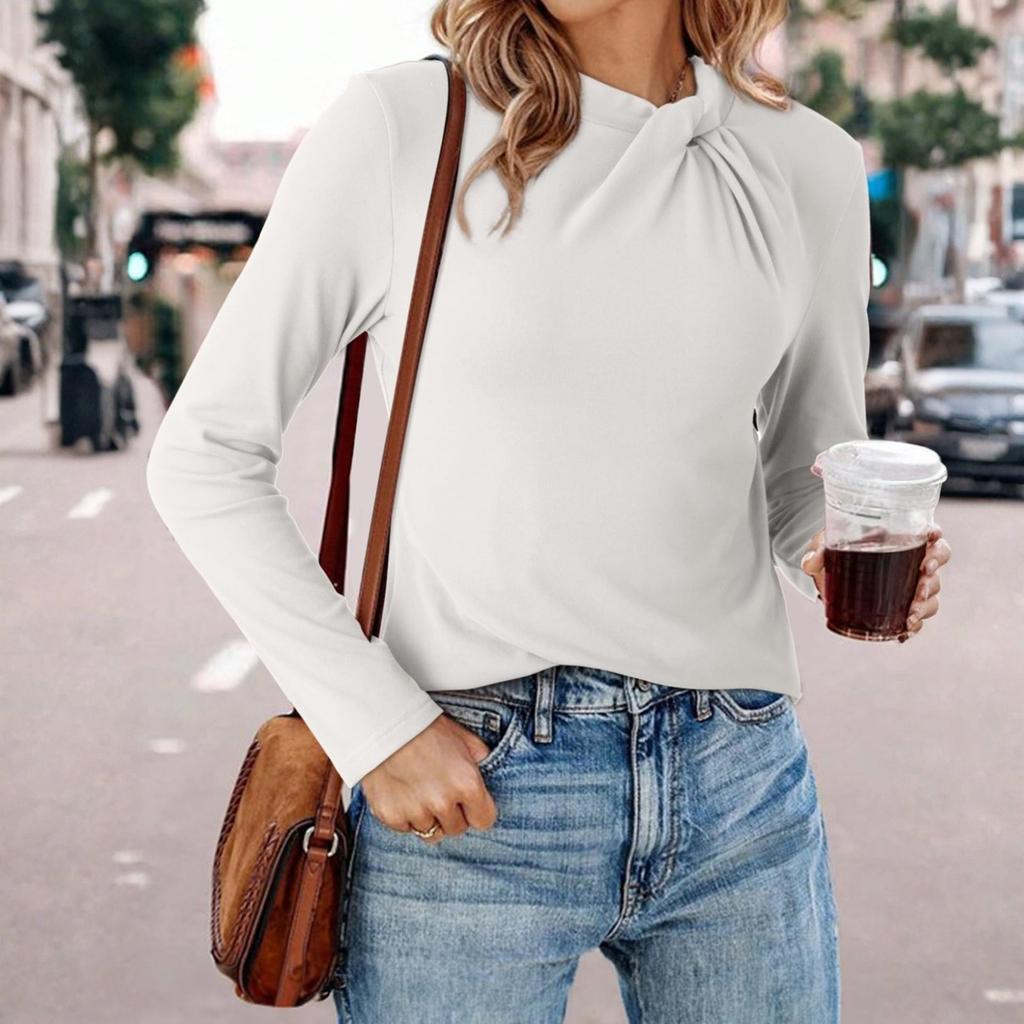 Damen Modischer Rundhals Langarm Einfarbig Pullover Lässiges Oberteil