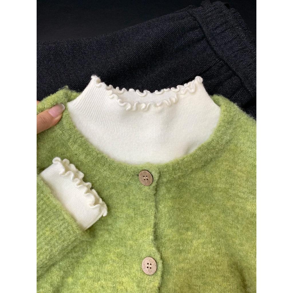 Autumn and winter high-end small stand-up collar inner bottoming shirt, fungus edge long-sleeved shirt, women's gentle slim-fitting and thin top