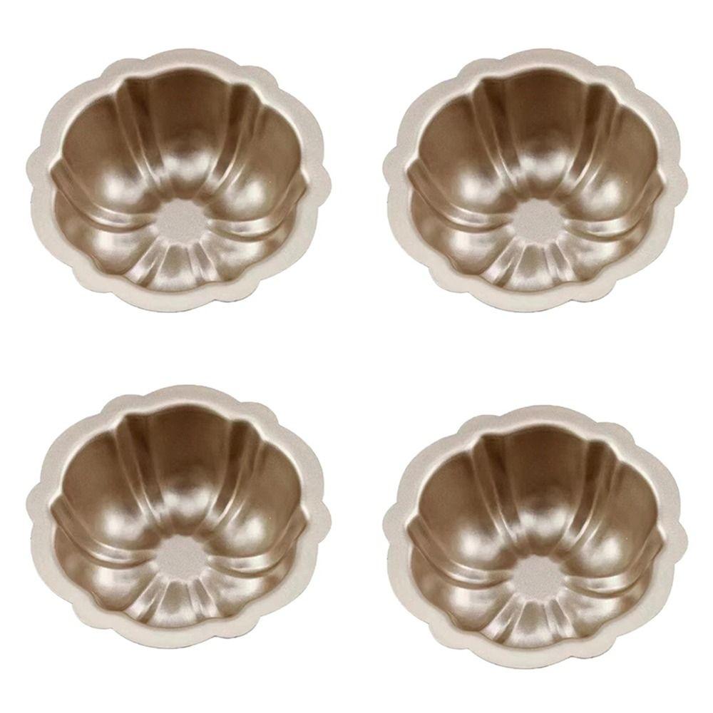 4 Pcs Carbon Steel Fluted Cake Mold Nonstick Muffin Cups Round Mini Cake Pan  Brownie