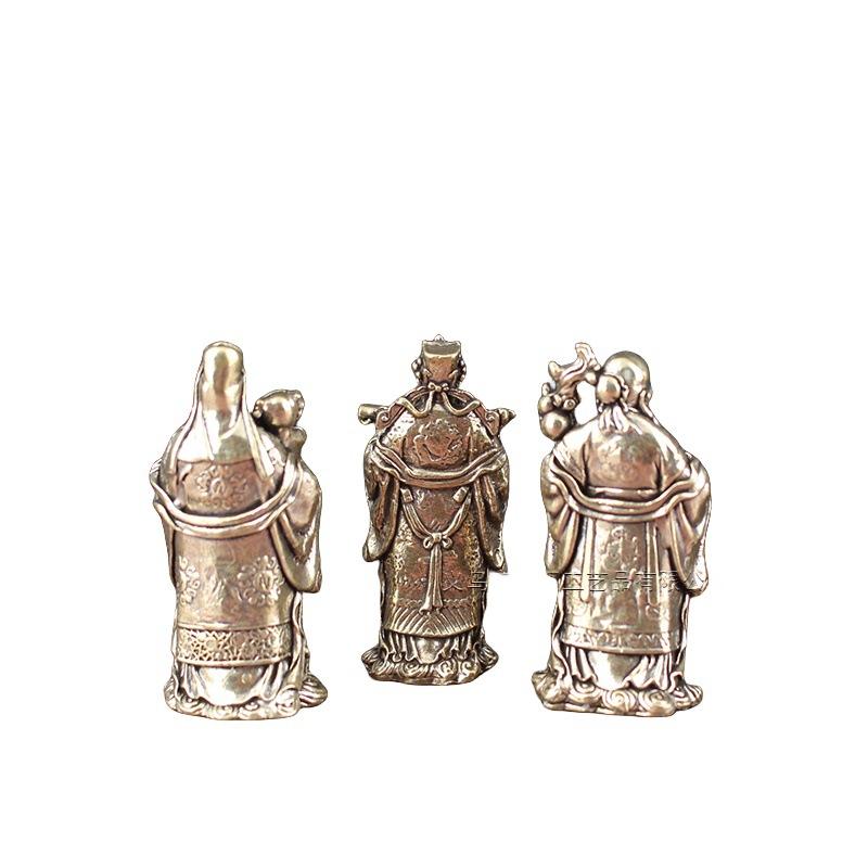 Antique Brass Fortune, Prosperity, And Longevity Three Immortals Holding Peach Small Ornament Home Desktop Pure Copper Handheld