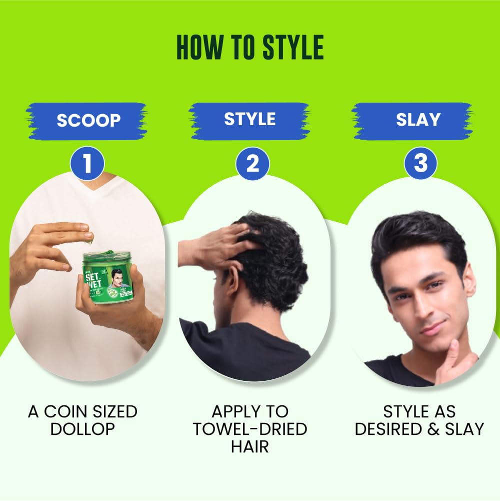 Set Wet Hair Gel for Men Party Shine 250gm Pack of 1 Strong Hold High Shine Styling for Short Medium Hair