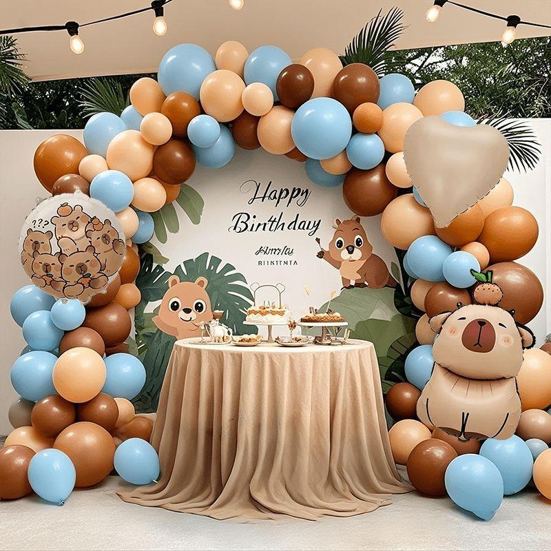 

Набор воздушных шаров на день рождения в стиле капибары, фоновое украшение для детского дня рождения и украшение сцены для вечеринки в честь первого дня рождения Kapibara Balloon