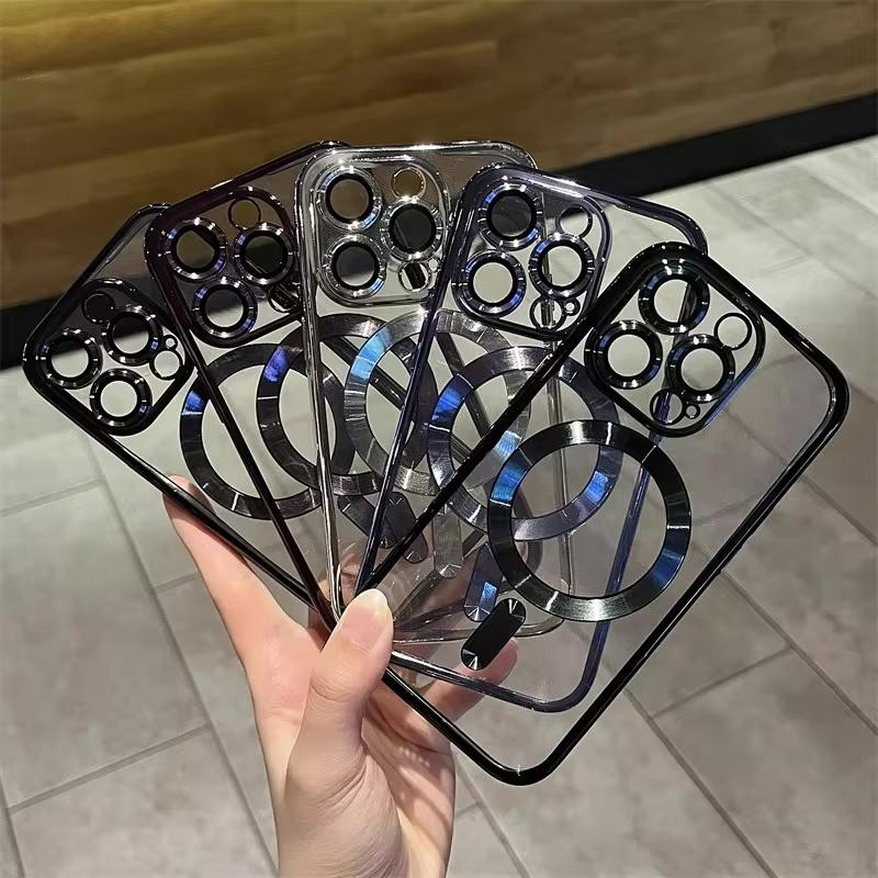 Gjennomsiktig galvanisert magnetisk deksel til iPhone 16 Pro Max 16 Plus 14 13 12 11 15 Pro Max For Magsafe trådløs lading telefondeksel