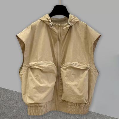 Summer Men's Hooded Sleeveless Vest Korean Style Waistcoat Oversized Workwear Trendy Solid Loose Tank Top for Unisex Cargo Vests