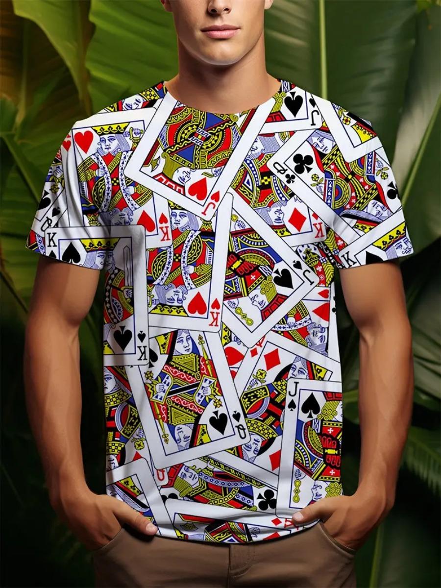 

Летние повседневные мужские футболки с 3D-покером и А-образным узором с ретро-принтом, с короткими рукавами и О-образным воротником, свободные футболки, повседневные модные спортивные топы 6XL