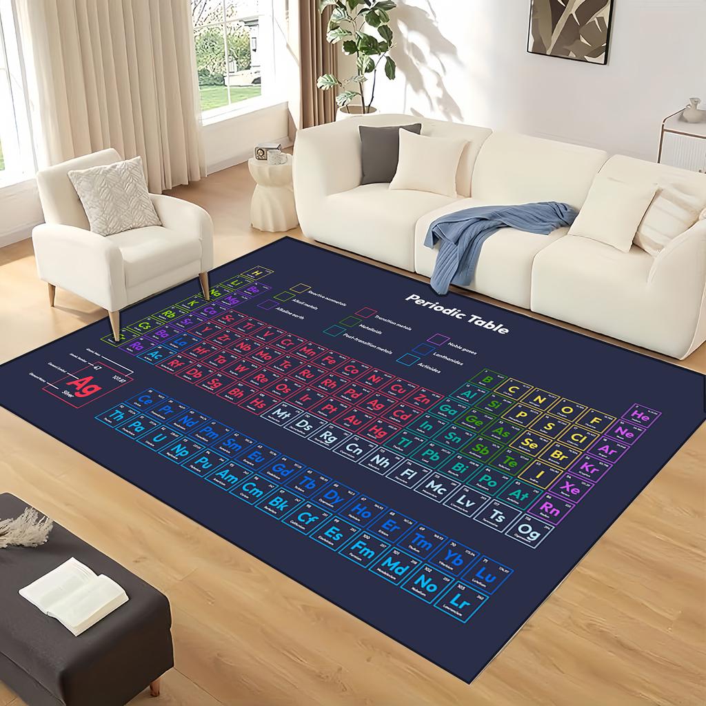 Retro Periodic Table of Elements Physics Formula Area Rug Carpet for Living Room Bedroom Home Decor,Non-slip for Sofa Doormat