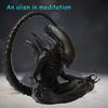 Meditating Alien Figurine - Contemporary Fantasy Decor with Expressive Eyes & Outstretched Arms, for Living Room, Bedroom, Gift