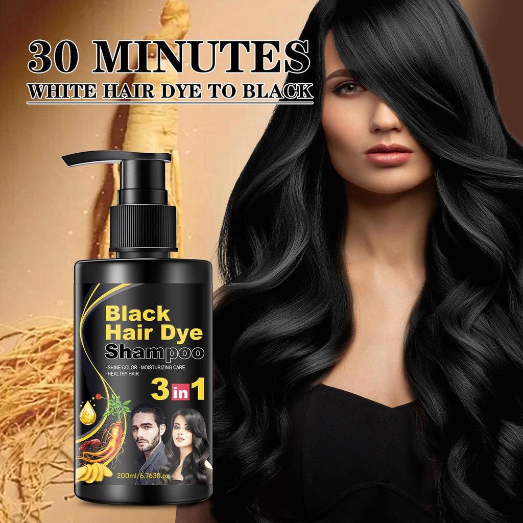 Black Hair Dye Shampoo-Color Protection, Cleansing, Conditioning-Suitable for all Hair Types, 200ml