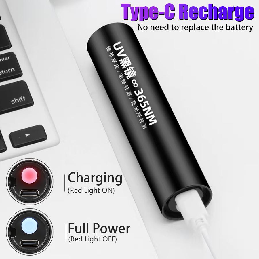 UV Light Rechargeable USB Flashlight 365nm Blacklight Ultraviolet Lamp LED Portable Mini Handheld Torch Dog Urine Stain Detector