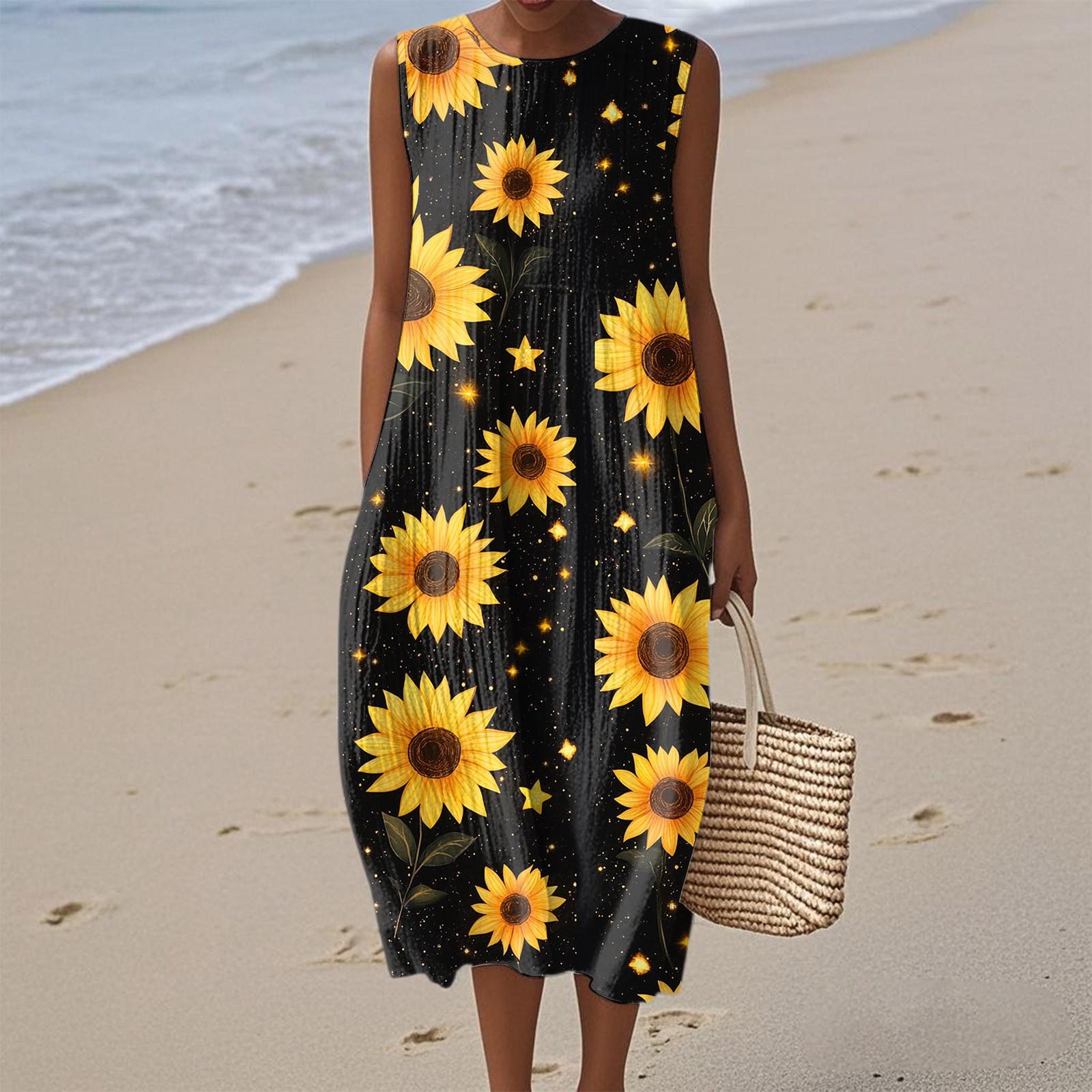 

Женское модное повседневное платье без рукавов с круглым вырезом и цветочным принтом, элегантное, темпераментное M