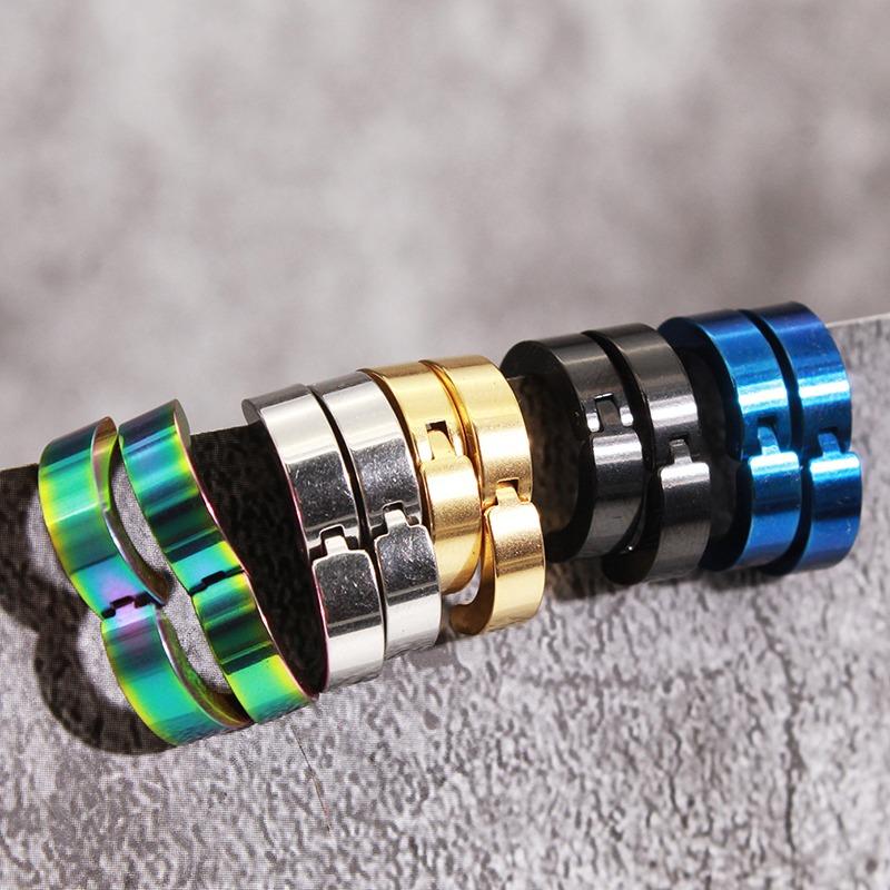 Fashion Women Men Small Huggie Silver Color Gold Black Blue Titanium Steel Round Smooth Circle Hoop Earrings Jewelry
