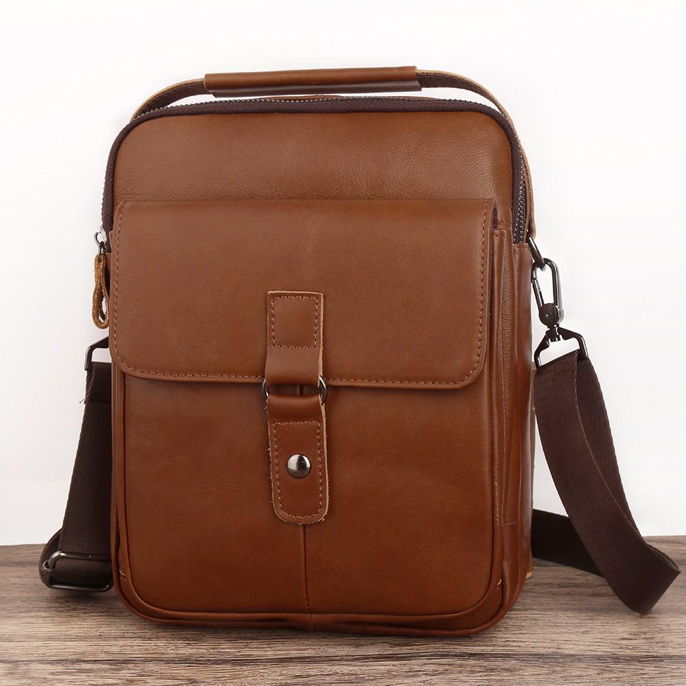Dujiang Men's Genuine Leather Retro Crossbody Bag - Large Capacity Casual Shoulder Bag