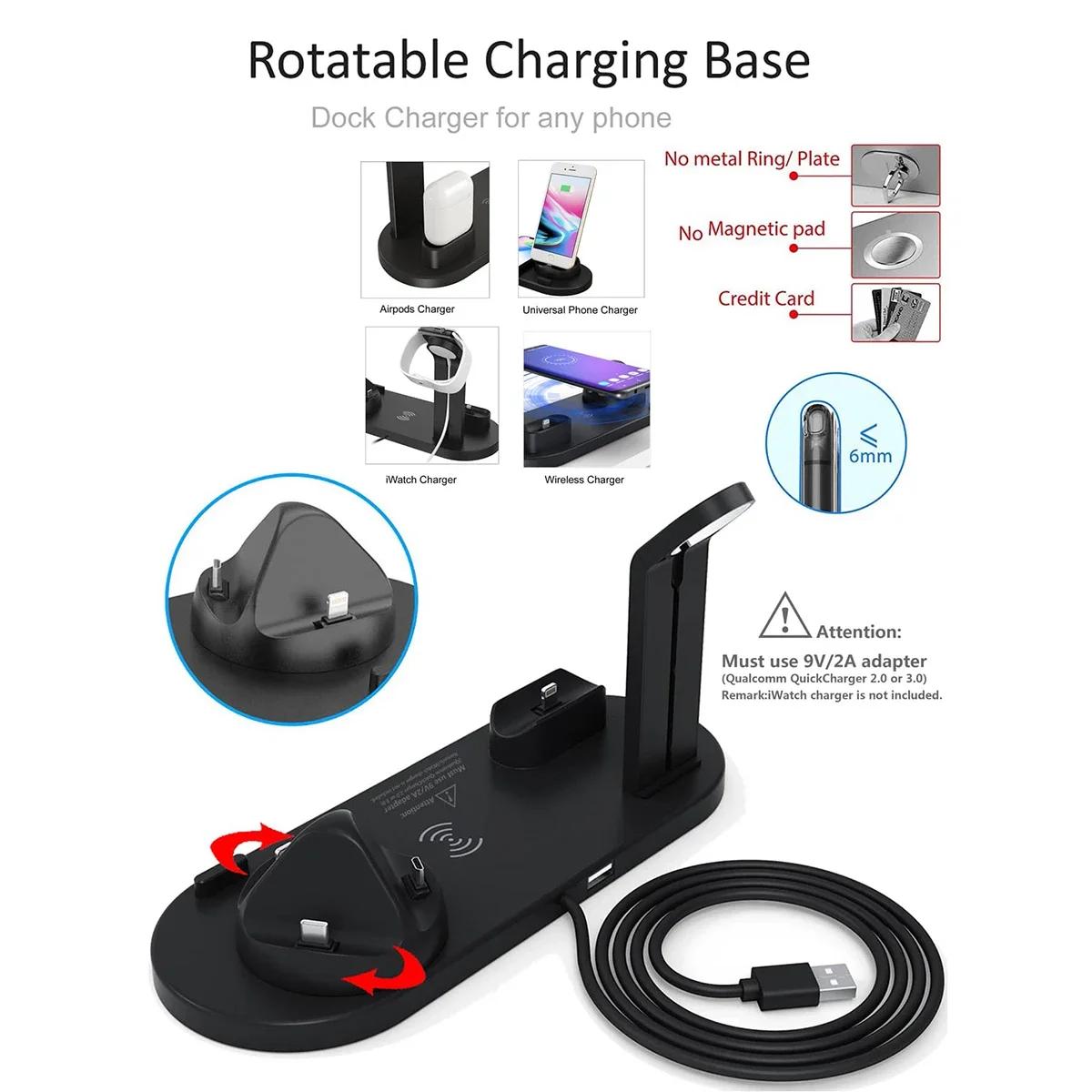 

7 In 1 Wireless Charger Stand Pad For iPhone 15 14 13 12 11 X Apple Watch Airpods Desk Phone Chargers Fast Charging Dock Station розового золота