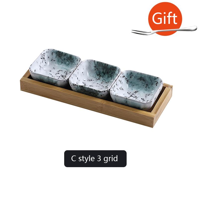 Set de farfurii pentru gustări cu fructe cu grilă ceramică creativă pentru alimente japoneze INS tacâmuri cu tavă Vase de servire casnic cu fructe tavă pentru gustări