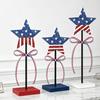 3 Pcs 4th of July Wooden Star Signs, Red White Blue Glitter Patriotic Star Table Centerpiece for Independence Day, Tiered Tray, Tabletop Decor