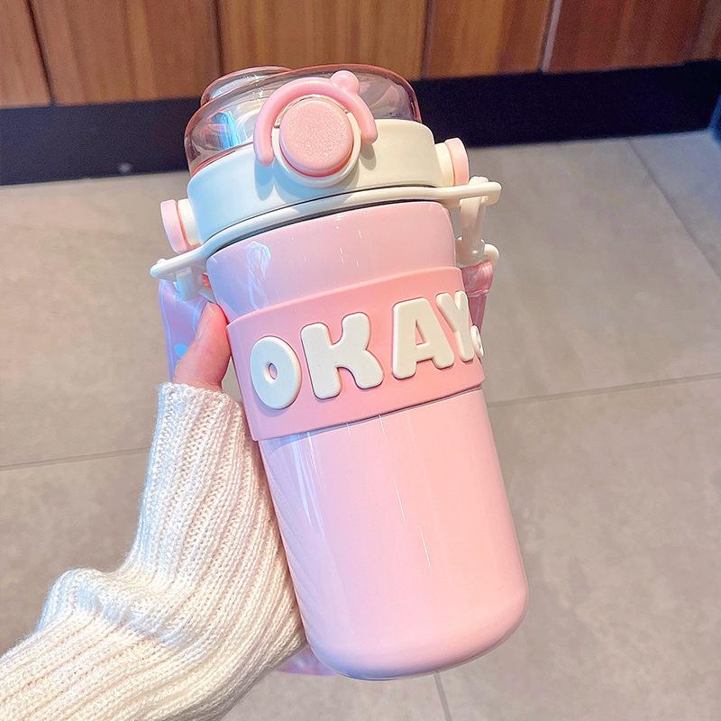 Fashionable And Personalized Letter Insulated Cup, Portable Straw Water Cup One Size розовый