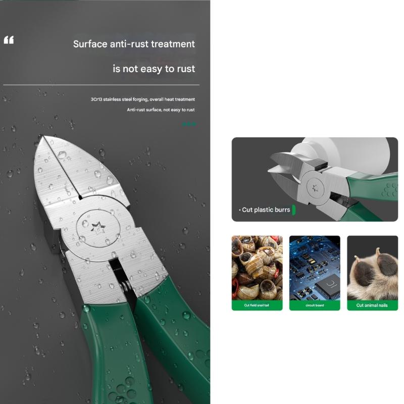 Premium Stainless Steel Reinforced Diagonal Cutting Pliers High Hardness Design Effortlessly Spring Action Cutting Tool