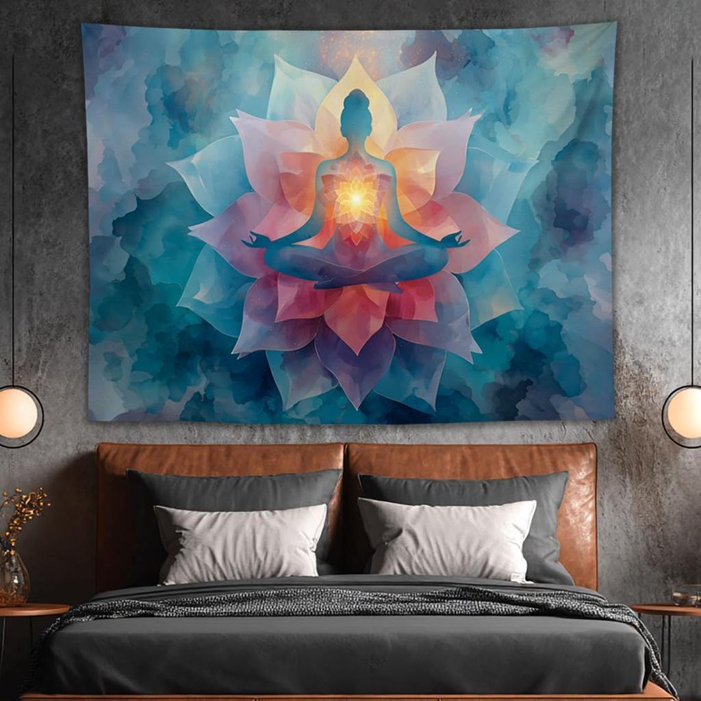 YJDYJD Meditation Wall Tapestry – Spiritual Chakra Wall Hanging with Lotus Flower Design, Mindfulness Yoga Wall Art and Boho Spiritual Decor for