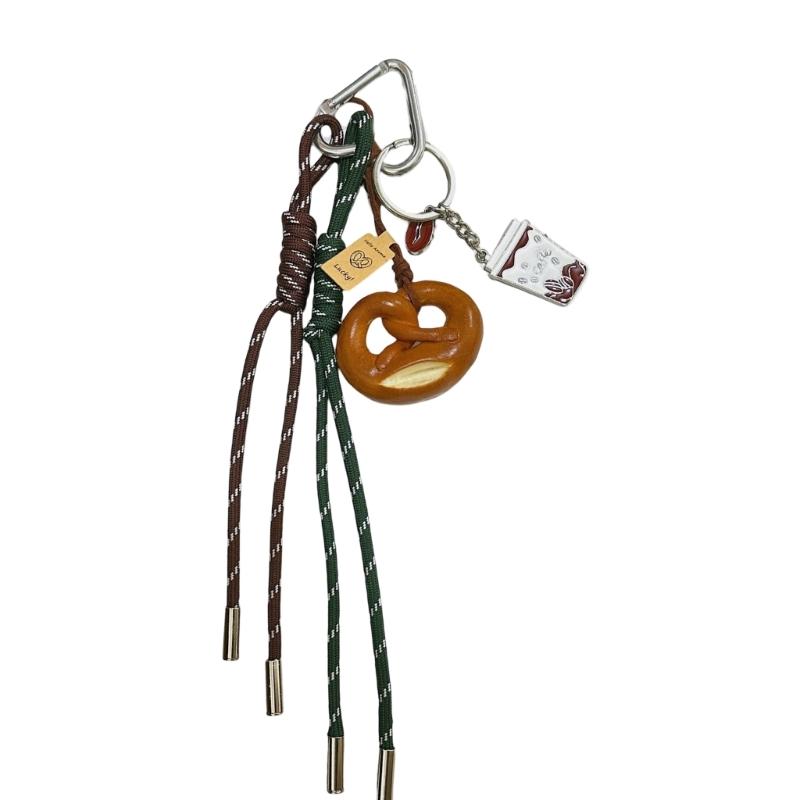 Bagel Pretzel Chocolate Bag Charm Pendant Keyring Braided Rope Keychain Charm for Backpack Purse Handbag Decorations