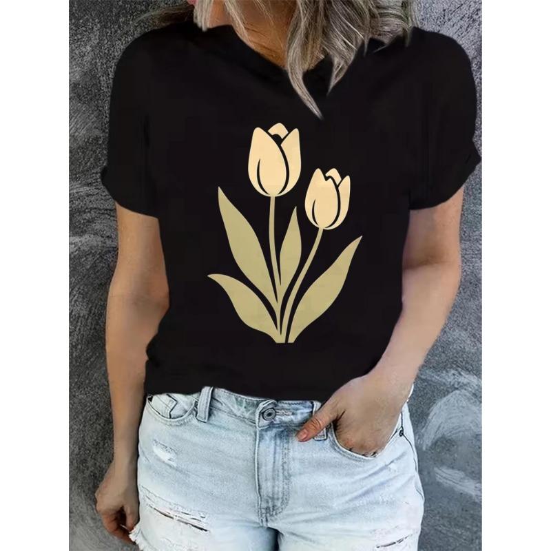 

Women s summer short-sleeved printed T-shirt, fashionable and casual, machine washable and comfortable fit 3D printed L