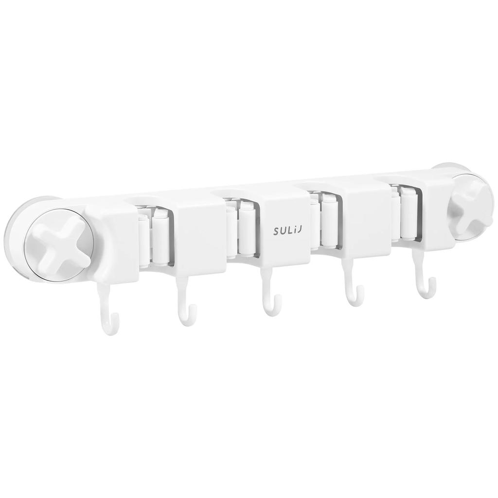 Broom Hook Holder Wall Mount Mop Organizer Vacuum Suction Cup Broom Hanger with 4 Racks and 5 Hooks Kitchen Bathroom Accessories
