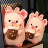Adorable Milk Tea Pig Pink Pig Plush Toy With Bow Headband