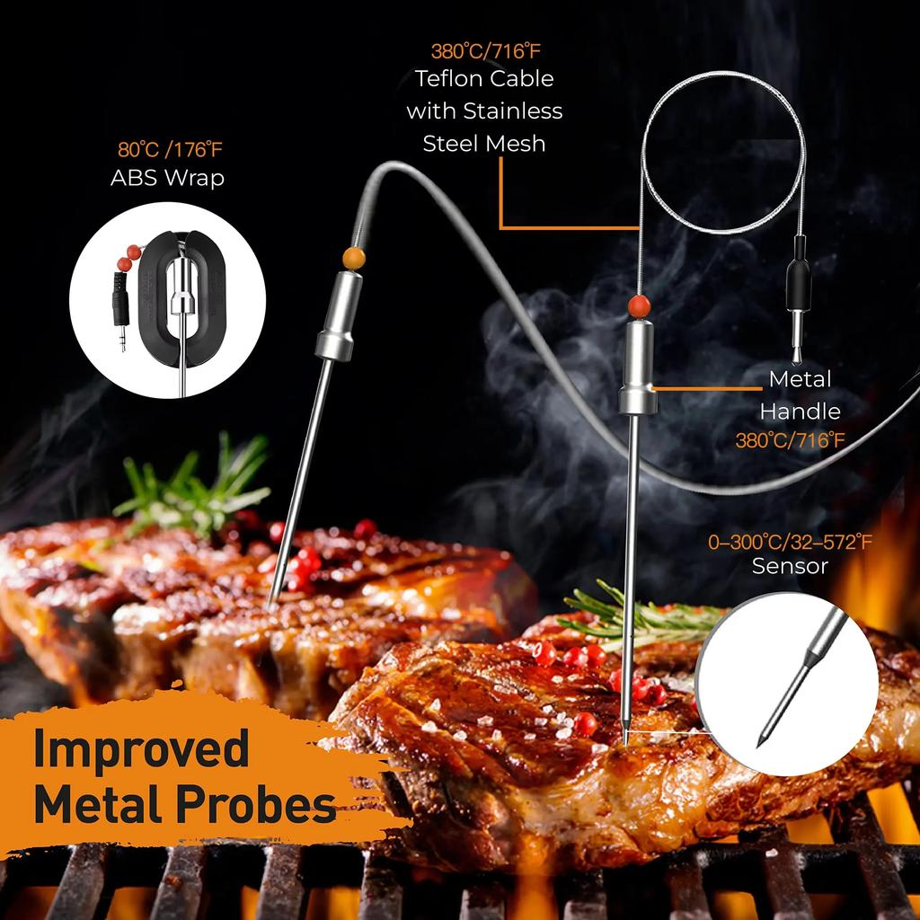 AT-02 Grill Smart Drahtloses Fleischthermometer für Ofen BBQ Smoker Küche Digital Bluetooth Barbecue Temperaturmesser Werkzeuge