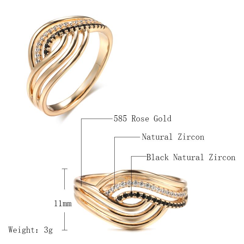 Black Natural Zircon Ring For Women Fashion Geometry Rose Gold Color Vintage Crystal Ring Gift Daily Fine Jewelry