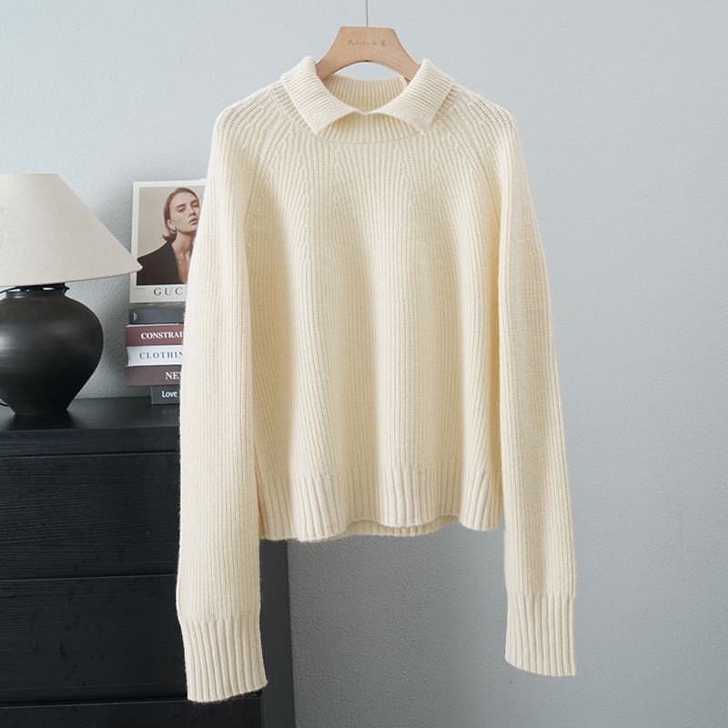 Women's Autumn & Winter Korean Style Exquisite Small Lapel Minimalist Versatile Sweater Loose Slim-Fit Knit Top Thick Base Layer