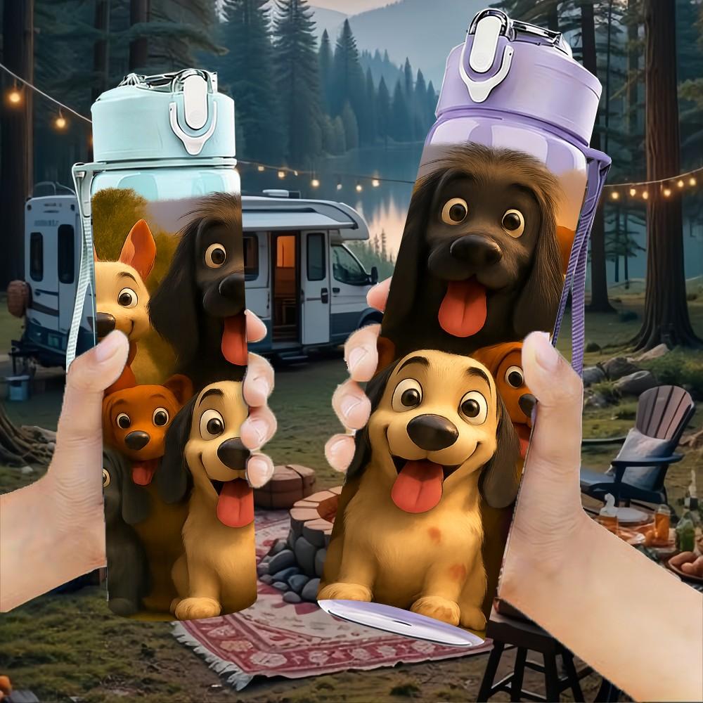 1PC Multi Breed Dog Group Pet Pattern 750ml Color Plastic Sports Water Bottle Leakproof Flip Straw Lid Suitable for Sports Office Home Use
