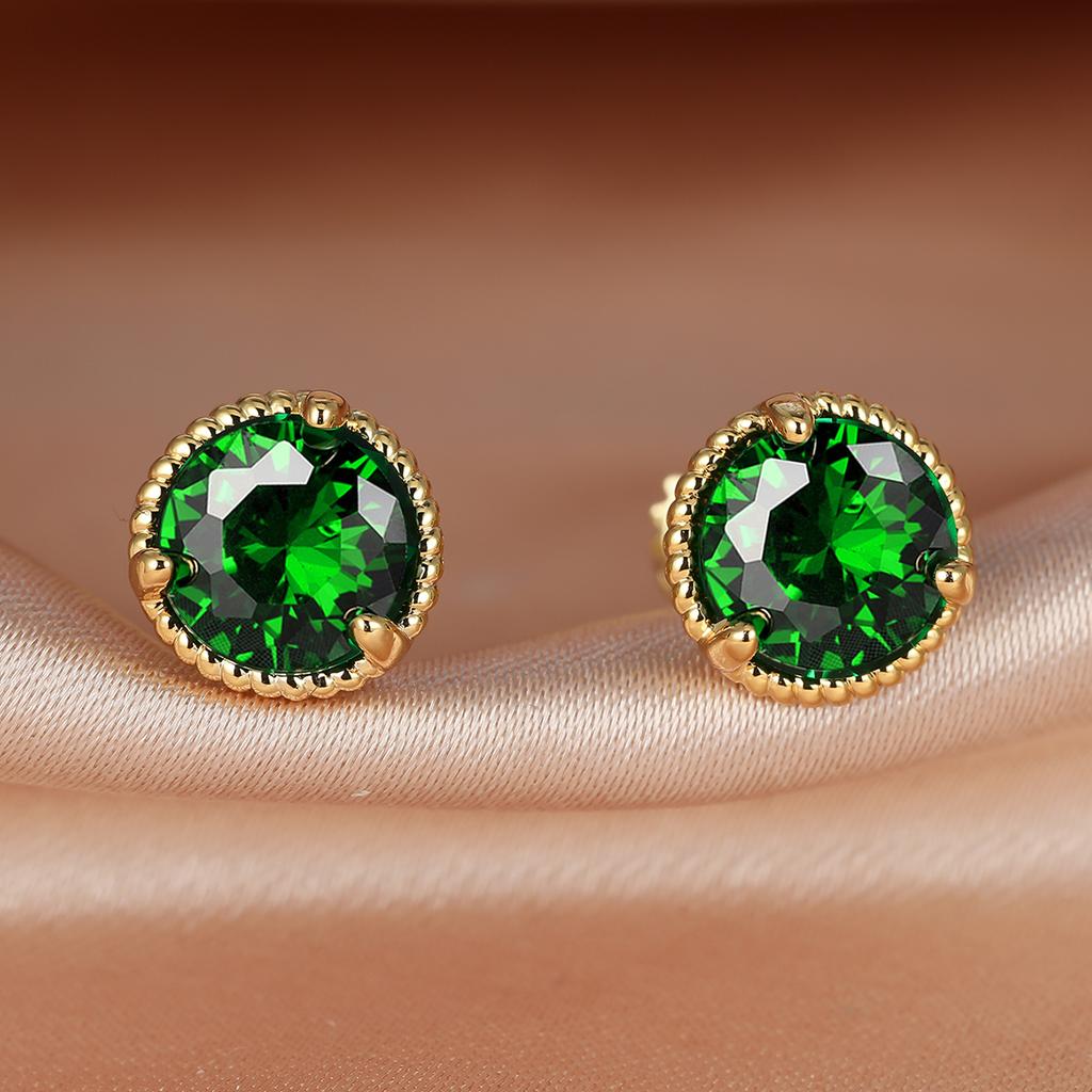 Süße Gelbgoldfarbene Mehrfarbige Zirkonstein Steckerohrringe Grün Blau Rot Kristall Hochzeits Schmuck für Damen