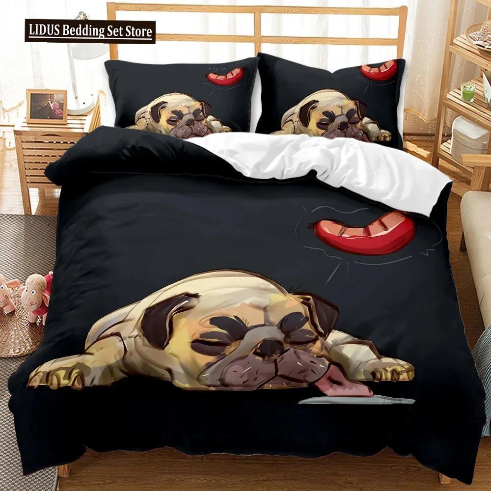 

Комплект пододеяльника для собаки Милый мопс с пистолетом Постельный комплект для детей подростков Мультяшный питомец Двуспальный Королевский размер Полиэстер Пододеяльник US Twin(172x218cm)