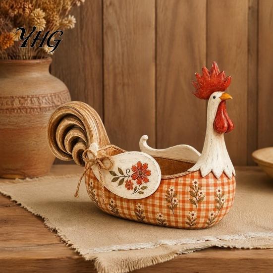 Farmhouse Kitchen Utensil Holder Vintage Rooster Holder, Country Cooking Tool Caddy, Rustic Floral Style Accessories Chicken Counter Organizer,