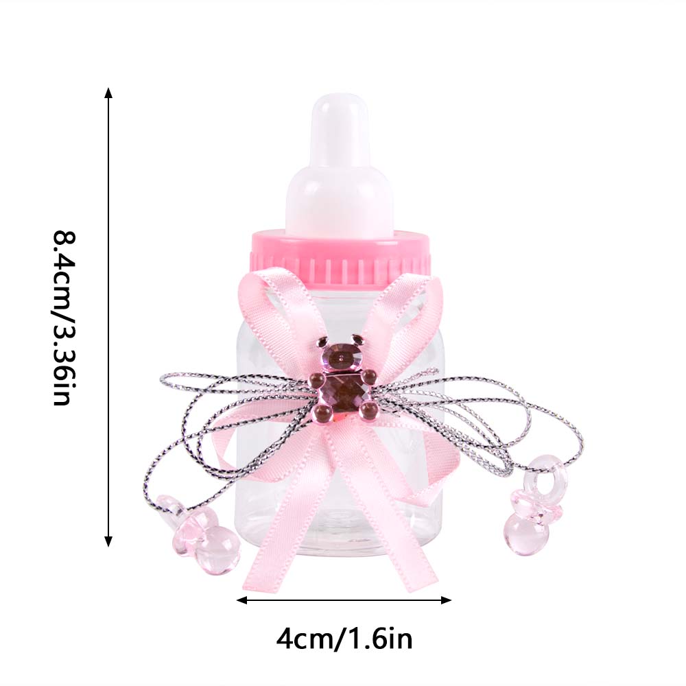 6pcs Mini Baby Bottles with Ribbon and Bear Baby Shower Party Candy Box Kids Boys Girls Birthday Party Gift Box Gender Reveal