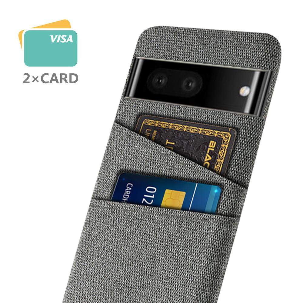

Cloth Texture Phone Case for Google Pixel 7 5G Anti-Scratch Hard PC Cover with Dual Card Slots Grey