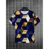 Men's 3D Geometric Cube Printed T-Shirt Casual Short Sleeve Crewneck Top Cool Luxury Gold Blue Diamond Block Pattern Graphic Summer Streetwear Tees