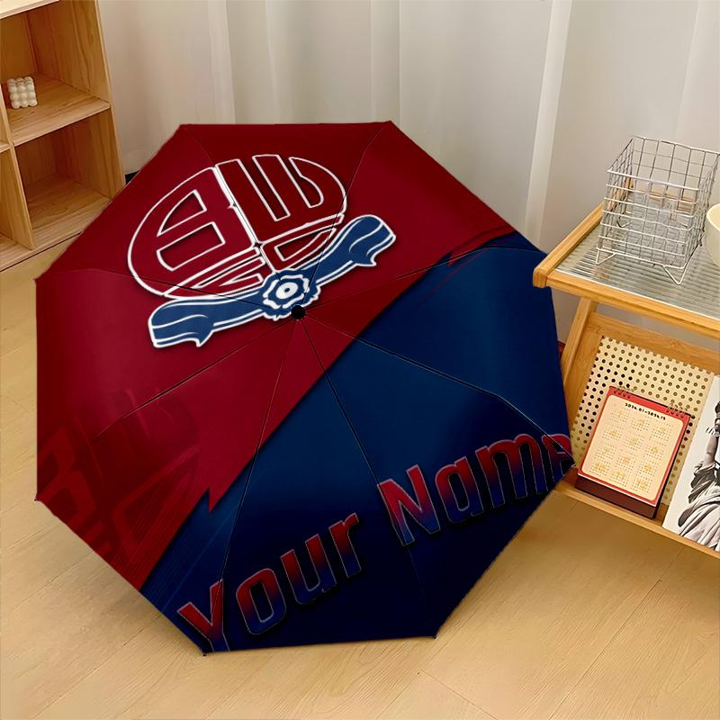 Bolton Wanderers FC Automatic 3‑Fold Umbrella 8‑Rib Windproof Folding Umbrella Sun Rain Protection For Outdoor Travel Daily Use