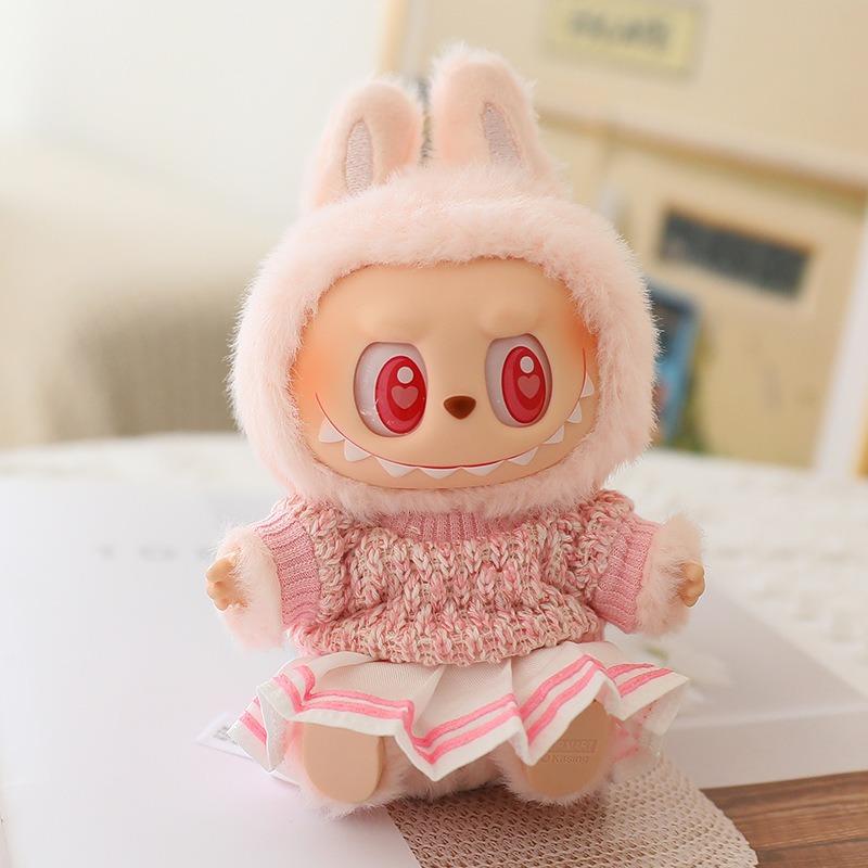 Labubu Sweater JK Dress Set Cozy Outfit for 17cm Vinyl Dolls Trendy Schoolgirl