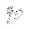 Korean Style Fresh Zircon Crown Heart Open Ring - S925 Sterling Silver