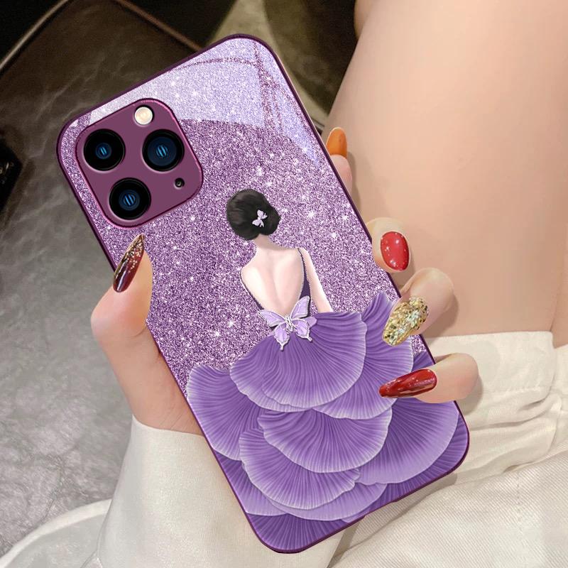 Flower Girl Colorful For IPhone 16 Pro Max 15 Pro 14 13 12 Mini 11 XS Max XR 7 8 Plu SE 2022 Tempered Glass Phone Case