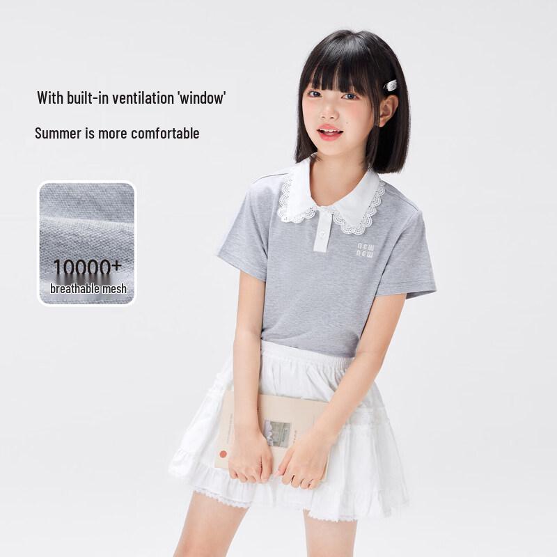 Girls' Lace Trim Colorblock Pique Polo Shirt