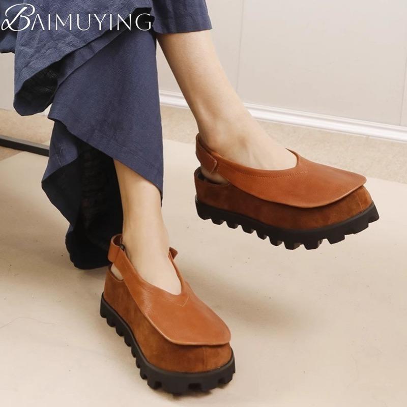 Flats Platform Sandals Shoes Woman Casual Loafers Soft Leather Shallow Brand Retro Women's Sneakers Summer Slingback Sandalias