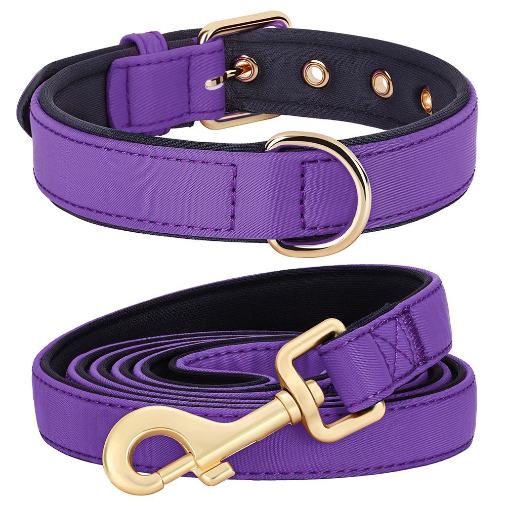 

Soft Padded Dog Collar Leash Set Waterproof Dog Necklace Durable Nylon Pet Collars With Lead For Small Medium Large Dogs Pug S фиолетовый