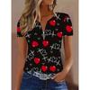 Ladies Elegant Summer Heart Pattern Zipper Short Sleeves