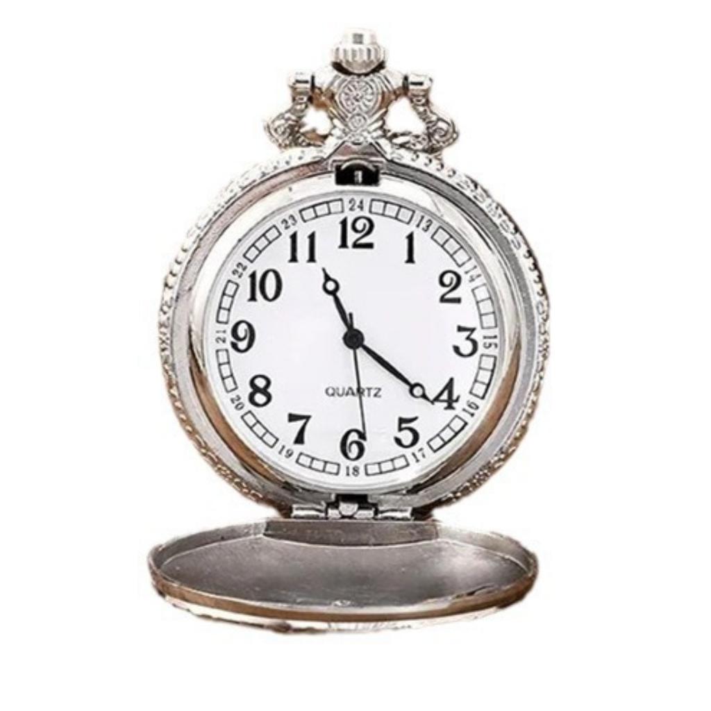 Ceas de buzunar cu colier subțire, sculptat rafinat, locomotivă goală, clasic, retro, nostalgic, cuarț, mare, ceas de buzunar