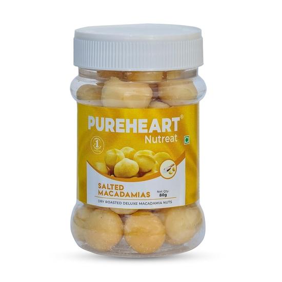 Pureheart Salted Macadamia (80 gm) Premium Roasted Australian Macadamia Nuts, Rich in Antioxidants - Whole, Exotic, and Crunchy Dry Fruits 80GM