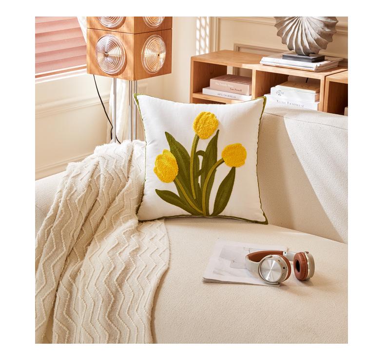 Luxuriöses pastoral gesticktes Gänseblümchen-Kissenbezug - Helles Wohnzimmer Sofa Kissen