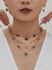 Geometric Glass Stone Earrings & Stainless Steel Bead Necklace Bracelet Set - Multi-color Patchwork Jewelry