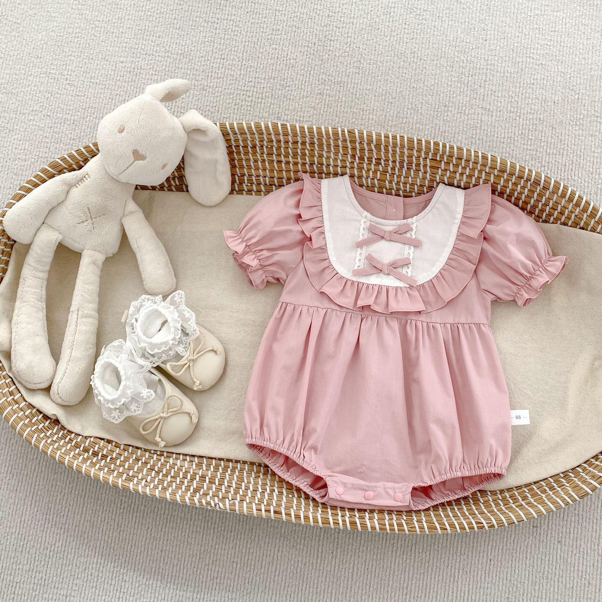 Baby Girl Summer Romper with Bow and Puff Sleeves Sweet One Piece Crawler 66