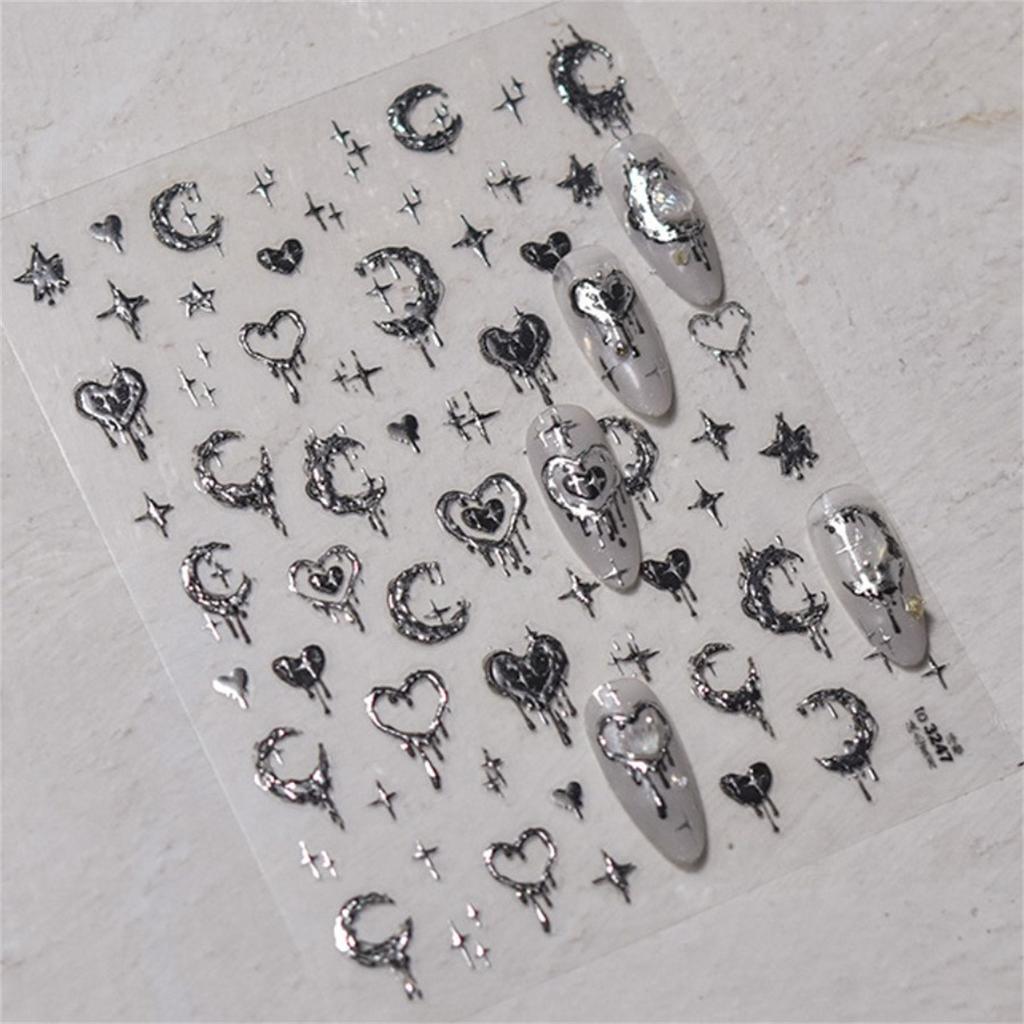 1pcs New 5D Bronzing Punk Moon Nail Art Charms Gothic Star Adhesive Slider Press on Nail Decoration Decals Accessories DIY